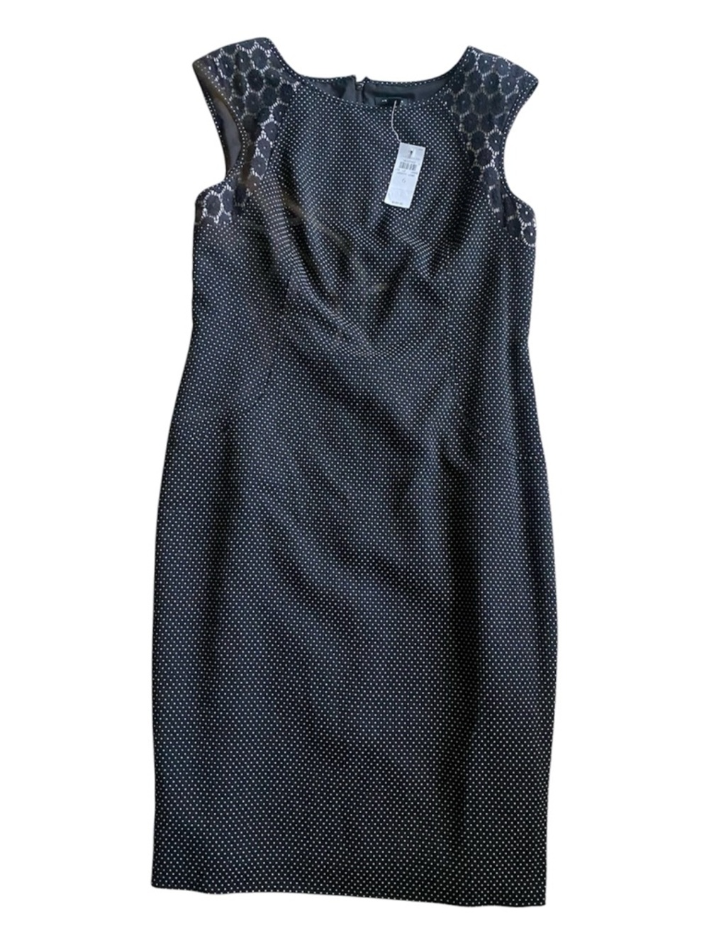 Ann Taylor NWT Sleeveless Black Polka Dot Sheath Dress with Lace Yoke
